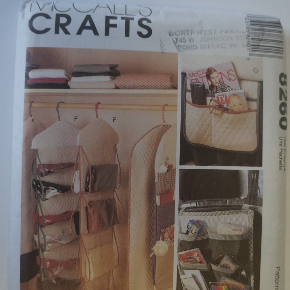 McCalls 8260 Organizers Car Caddy Bed Shoe Purse Gift Wrap Sewing Pattern - Picture 1 of 2